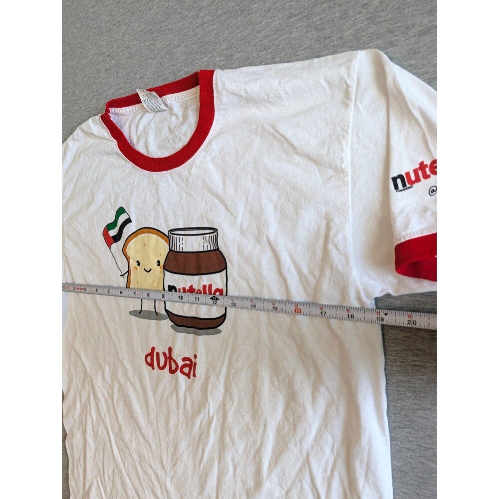 Fruit of the Loom Nutella Dubai T-Shirt Size L White Red Ringer - Picture 6 of 7